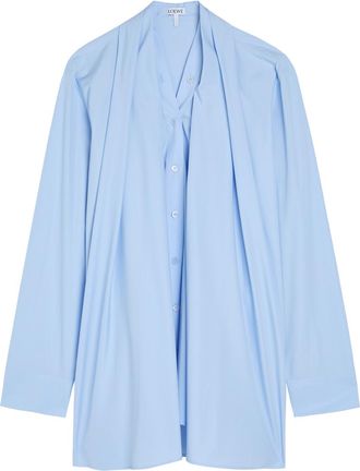 Loewe Pleated Cotton-poplin Shirt - Light Blue - 40 (UK12 / M)