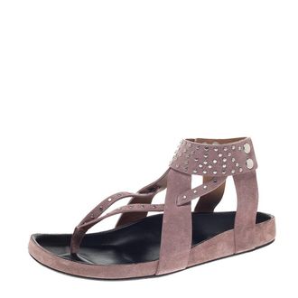 Isabel Marant Pink Suede Leather Ellan Studded Thong Flat Sandals