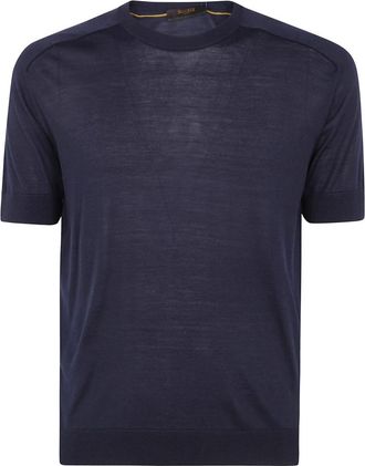 Moorer Korte Mouw Sweater - Heren - Ronde hals truien - Blauw - M - Truien & Vesten