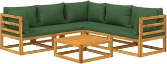 vidaXL Juego Muebles De Jard&iacute;n 6 Piezas Madera Maciza Y Cojines Verdes Vidaxl
