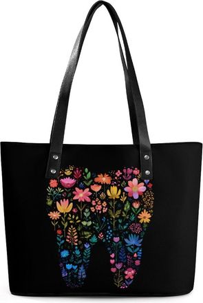 Generic Tooth Floral Colorful Dental Dentist Tote Bags for Women Cute Shoulder Purses Handbags