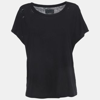 Rta Rta Black Cotton Distressed Crop T-Shirt