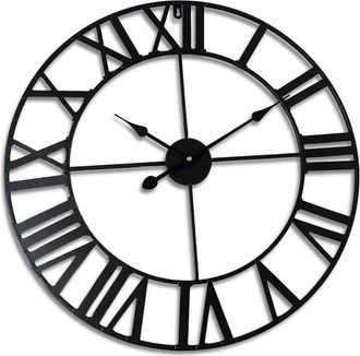 Relaxdays Relaxdays wall clock, Roman numerals, Ø 60 cm, battery-powered wall clock, analogue kitchen clock, iron, black