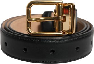 Dolce & Gabbana Womens Black Leather Logo Metal Waist Buckle Belt