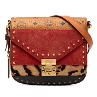 MCM Visetos Monogram Leopard Studs Leather Suede Calf Hair Shoulder Bag