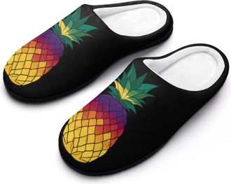 Generic Rainbow Pineapple Mens House Slippers Memory Foam Washable Cotton Slip on Home Shoes