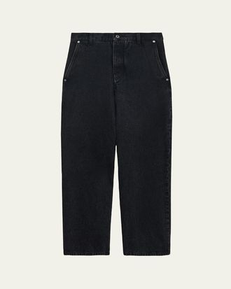 Loewe Mens Leather-Patch Straight-Leg Jeans
