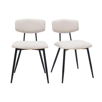 Miliboo Miliboo - Sillas Vintage De Madera Clara De Roble, Asientos De Tela De Terciopelo Beige Y Metal Negro (juego De 2) Joline