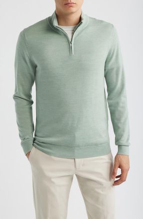 Reiss Blackhall Wool Quarter Zip Sweater in Sage Green Melange at Nordstrom, Size Xx-Large