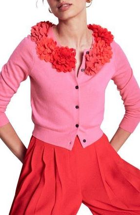 Boden Flower Embellished Crop Cardigan in Pink Ribbon at Nordstrom Rack, Size X-Large