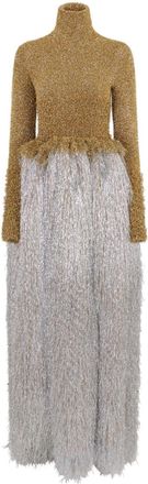 Paco Rabanne turtleneck metallic textured maxi dress - women - Viscose - M - Gold