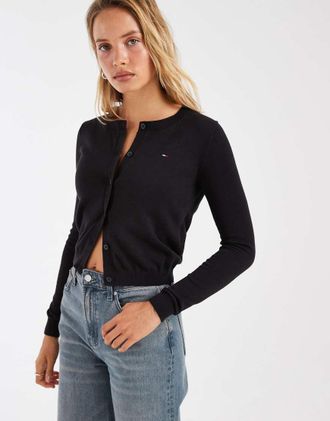 Tommy Jeans Essential - Cardigan girocollo nero