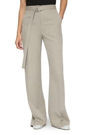 Lafayette 148 New York Clark Belted High Waist Linen Wide Leg Pants in Jute at Nordstrom Rack, Size 12