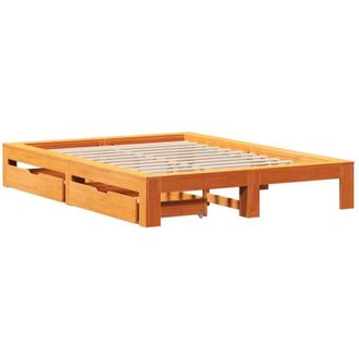 vidaXL Cama Sin Colch&oacute;n Madera Maciza De Pino Marr&oacute;n Cera 160x200 Cm Vidaxl
