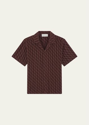 Frescobol Carioca Mens Listra Terry Jacquard Camp Shirt