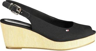 Tommy Hilfiger Zwarte Leren Damesandaal - Dames - Sleehakken - Zwart - 40 EU - Schoenen