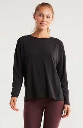 Zella Breathe Long Sleeve Split Back T-Shirt in Black at Nordstrom Rack, Size X-Large