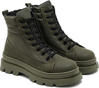 Desa Womens Faux Leather Lace-Up Boots - Warm Lining, Plastic Sole | olive - 40