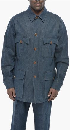 Valentino Denim Overshirt with Monogram Buttons and Gold Effect size 50
