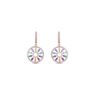Luxenter oorbellen met catalaanse mobel sluiting gemaakt van 925 sterling zilver en veelkleurige zirkonia met 18kt ros&eacute;goud vergulde afwerking