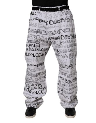 Dolce & Gabbana White Logo Print Straight Men Denim Jeans Cotton Elastane Clothing
