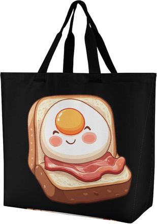 Generic Sofa And Breakfast Reusable Shopping Bags One Shoulder Grocery Tote Bag Waterproof Big Purse for Work Travel