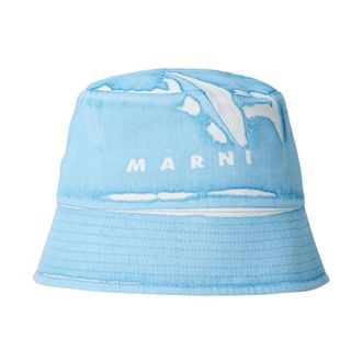 Marni Hats, unisex, Blue, Size: M Logo Motif Bucket Hat