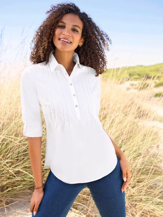 Casual Looks Langarmbluse CASUAL LOOKS, Damen, Gr. 36, ecru, 50% Baumwolle, 50% Polyester, unifarben, Blusen Langarmbluse
