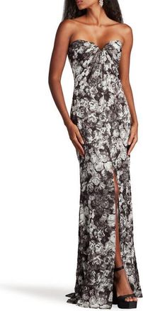 Tadashi Shoji Textured Floral Strapless Gown in Ivory Black/Floral at Nordstrom, Size 12