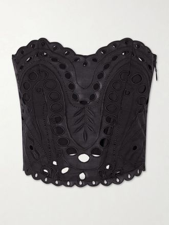 Charo Ruiz Ibiza Crop Top In Pizzo Sangallo Di Misto Cotone Kai - Nero