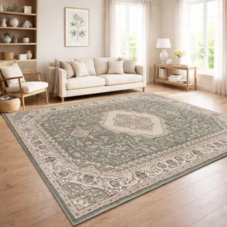 Paco Home Paco Home Tappeto Vintage Boho Moderno Soggiorno Pelo Corto Lavabile Verde Beige 160x220 Cm