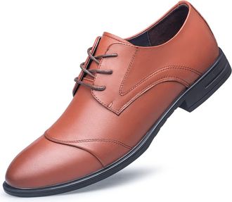 Generic Formal Shoes for Men Lace Up Cap Toe Derby Shoes Round Toe Leather Low Top Anti-Slip Non Slip Resistant Block Heel Classic(Brown,7.5 UK)