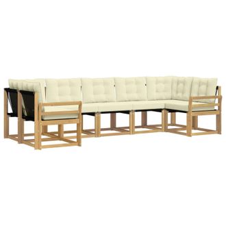 vidaXL Conjunto De Sof&aacute;s De Exterior Con Coj&iacute;n 7 Pcs Blanco Y Crema Vidaxl