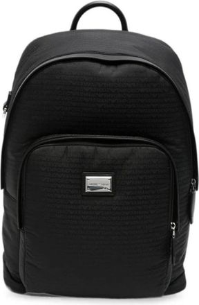 Emporio Armani Logo Print Rugzak - Heren - Rugzakken - Zwart - ONE Size - Leer - Tassen