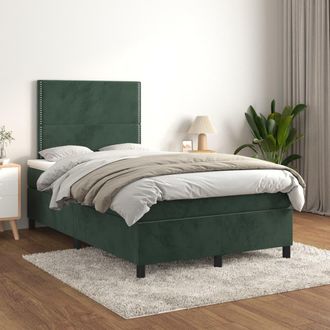 vidaXL Vidaxl - Cama Box Spring Con Colch&oacute;n Terciopelo Verde Oscuro 120x200 Cm