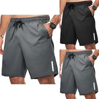 Generic TDEOK Mens Quick Dry Sport Shorts, Mens Gym RunningShorts Gym AthleticShorts with Zipper Pockets and Reflective Strip Drawstring LooseShort Zipper Poc
