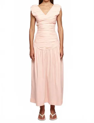 S/W/F Ruched Low Hem Midi Dress In Primrose