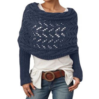 Generic Sweaters for Women Knitted Scarf Shawl Wrap Long Openwork Lacy Cover Up Stole Casual Outfit Daily Wear Comfort Sleeve Poncho Tunic Tops for Women