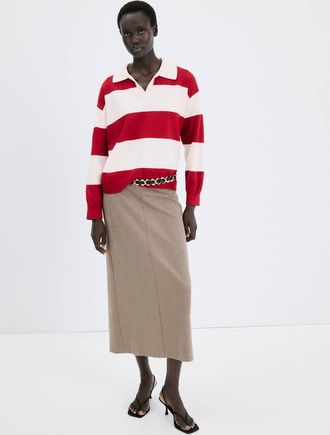 Mango Pullover righe collo polo rosso - Donna - XXL - MANGO