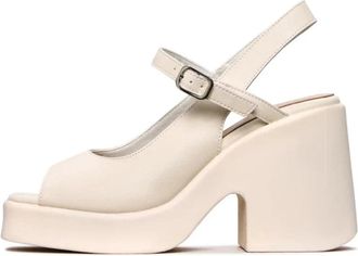 Cesare Gaspari Chunky Platform Sandalen - Wit - Dames - Sandalen met hakken - Wit - 40 EU - Leer - Schoenen