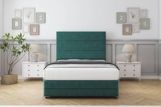 Comfort Beds Zoya Plush Divan Set 2 Drawers-26 Headboard-Footboard in Emerald | Size: Small Double