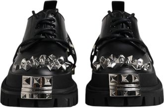 Dolce & Gabbana Black Studded Leather Hi-Trekking Derby Men Shoes Viscose Lamb Calf