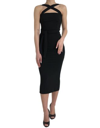 Dolce & Gabbana Womens Crossneck Bodycon Midi Dress - Black Viscose - Size EU 40 (Womens)