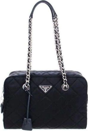 Prada Pocono Nylon Quilted Chain Shoulder Bag Black 1BB903-2AS3-F0002