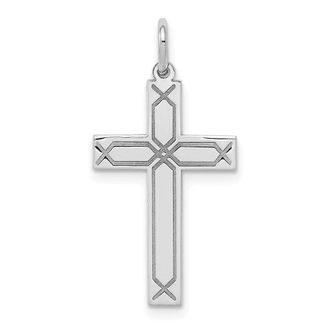 Diamond2Deal 14K White Gold Laser Designed Cross Charm Pendant