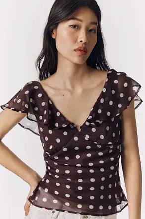 Maeve Sheer Flutter-Sleeve Top