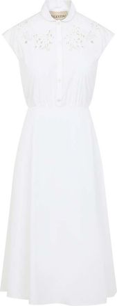Valentino Garavani White Cotton Embroidery Midi Dress