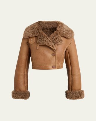 Chlo&eacute; Lamb Shearling Crop Moto Jacket