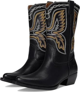 Frye and Co. Irlene Short Deco Stitch Cowboy Womens Boots Black : 9.5 M, Suede