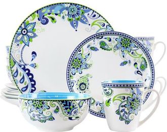 Elama Blue Fiesta 16 Piece Round Porcelain Dinnerware Set at Nordstrom